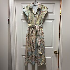 Zara Colorful Paisley floral ruffle collared  Button-Up Dress M pockets